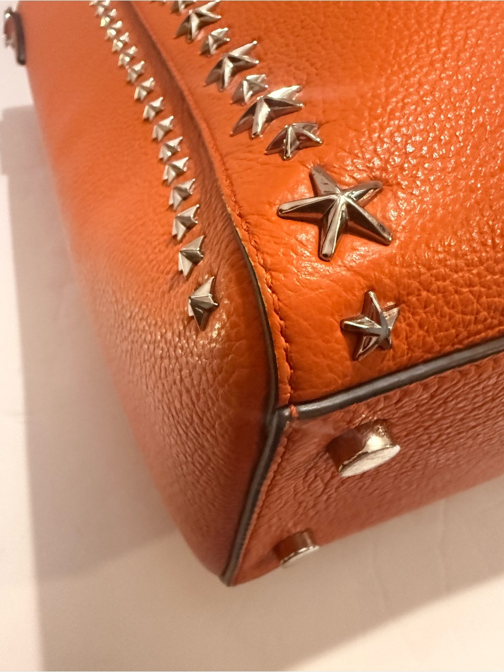 Jimmy Choo Large Orange Leather Star Studded Tote Made in Italy - Picture 7 of 12